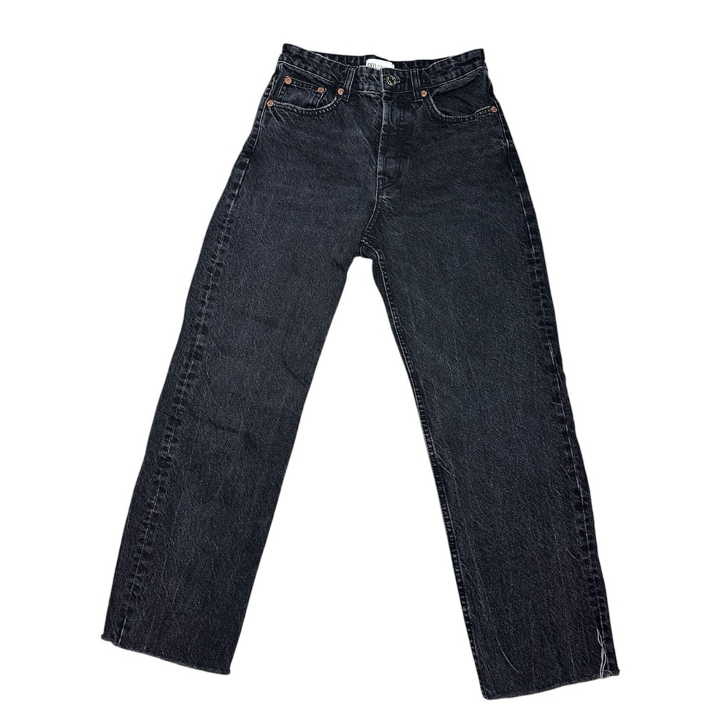 Zara Women’s Mom Fit High Rise Black Distressed Jeans Size 4 EUR 6